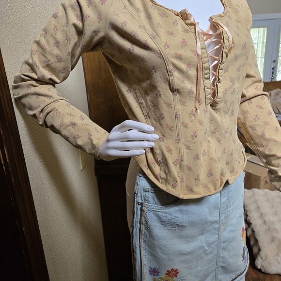 Ralph Lauren Tops - Ralph Lauren Floral Lace-Up Tan Blouse